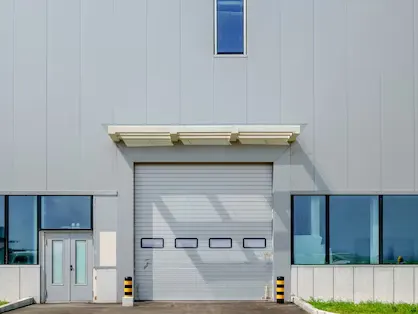 warehouse and a garage door