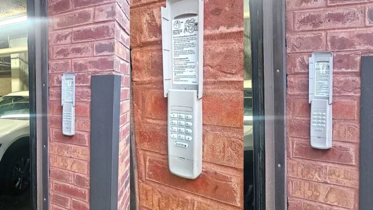 Three different keypads: one LiftMaster keypad and two Chamberlain keypads.