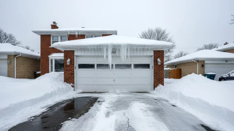 A frozen garage door in Chicago during winter that won’t open — service needed.