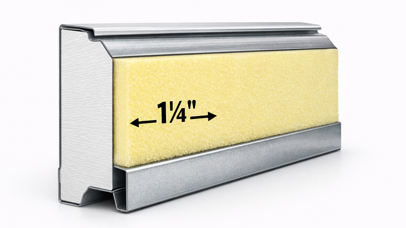 A cross-section of a garage door section.