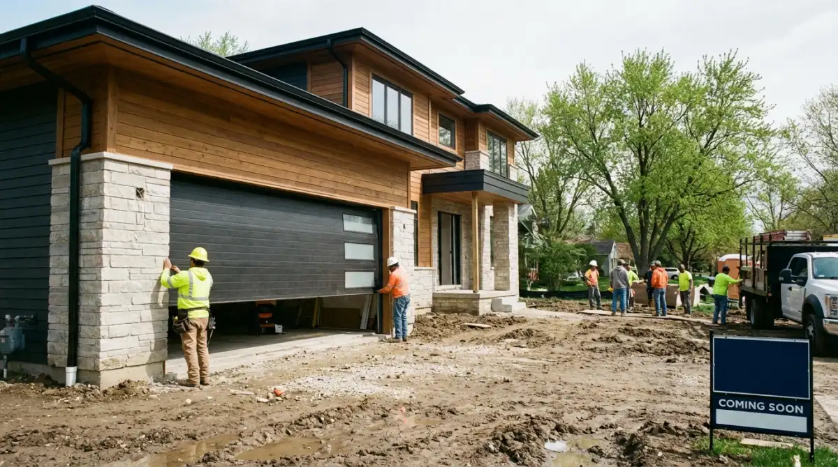 New garage door installation Chicago suburb new construction 2026