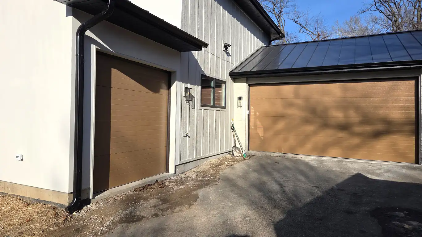 Custom-color fully insulated garage door installed by Firstline Garage Door Repair in the Chicago suburbs in 2026.